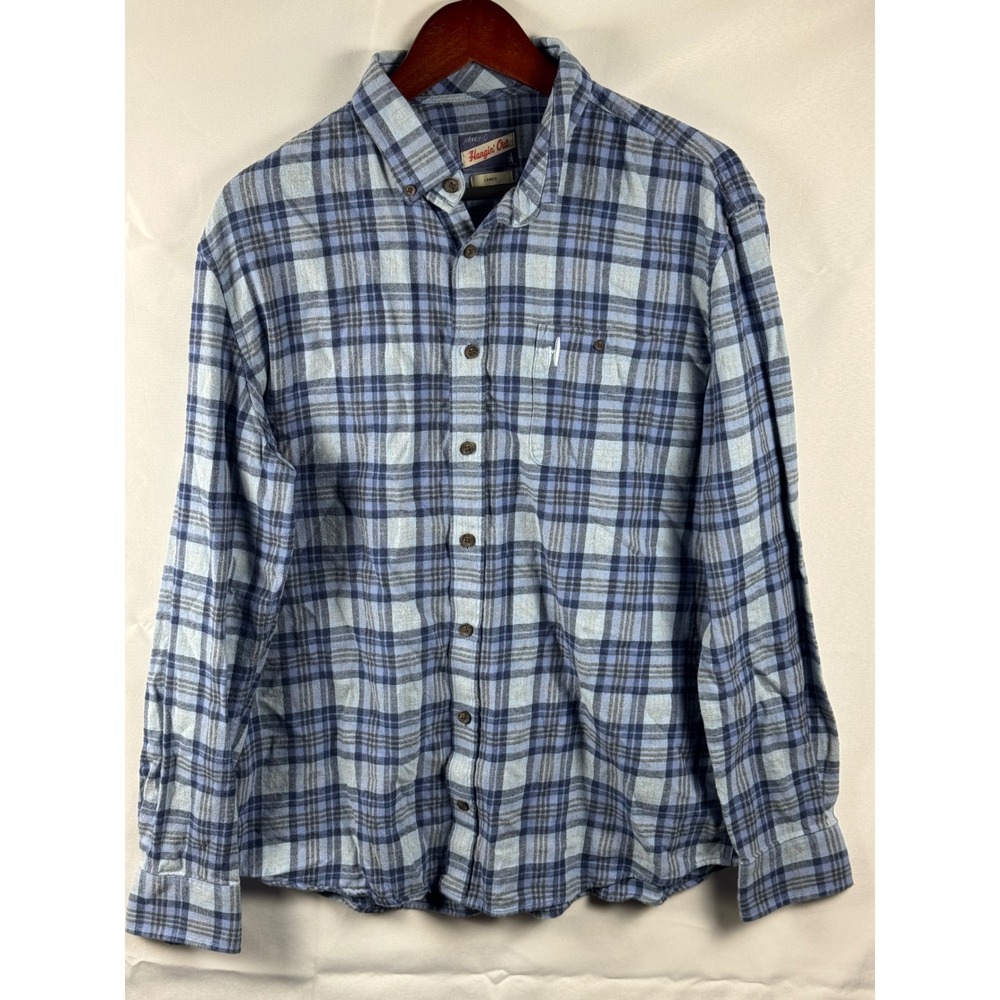 Johnnie-O Hangin Out Mens Large Laguna Blue Plaid Cotton Button Down Shirt